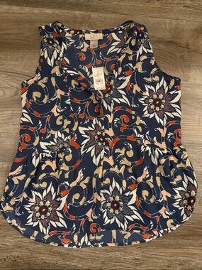 LOFT Navy Floral Sleeveless Peplum Camisole - Navy/White/Coral/Tan